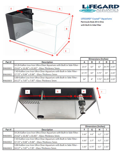 CRYSTAL 45 Degree Low Iron Ultra Clear Aquarium with Built in Side Filter 14.26 gallons