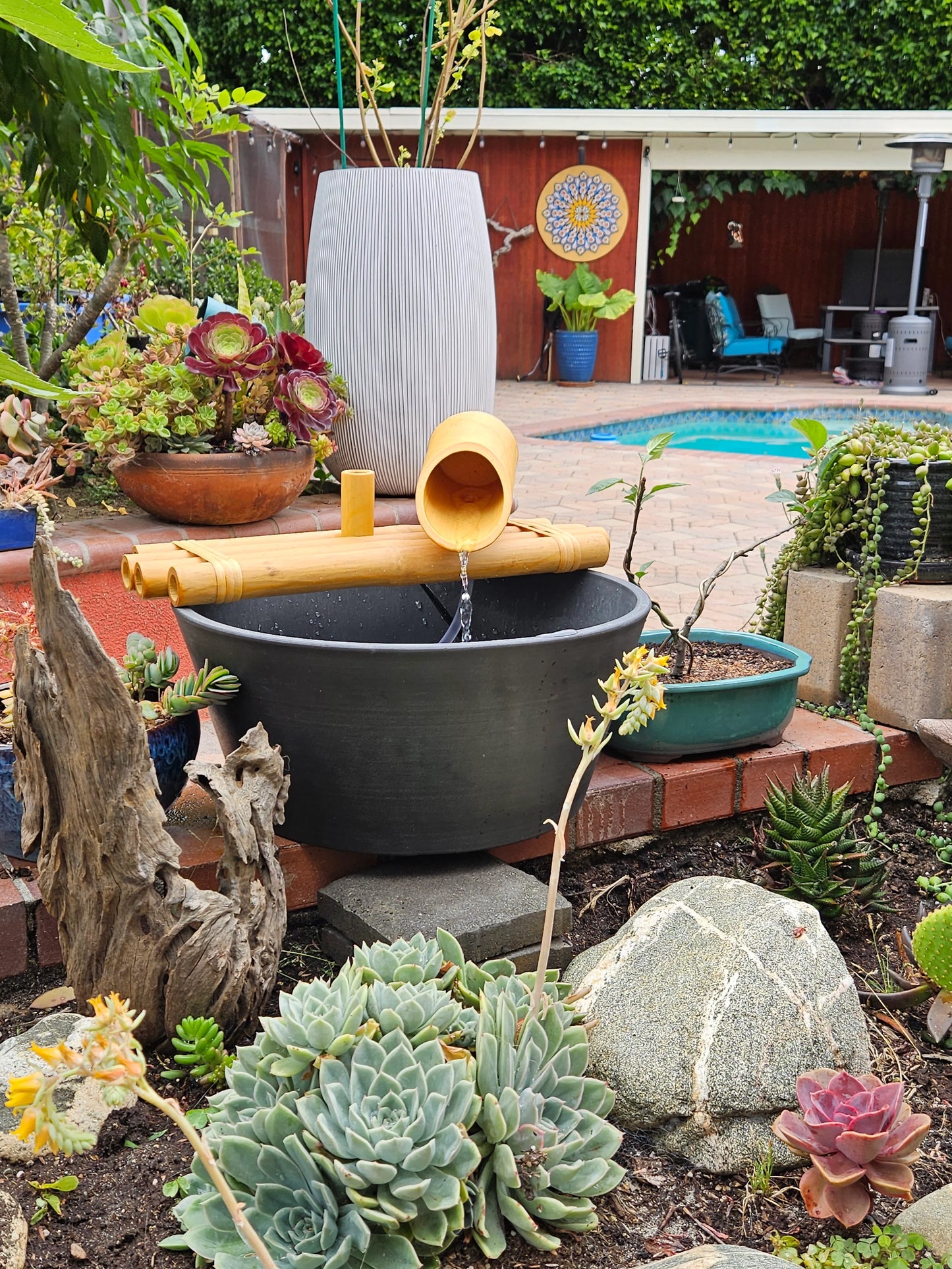 18" Bamboo Fountain with Plant Holder, Pot and Quiet One 100 Pump