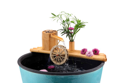 18" Bamboo Fountain with Plant Holder Rock Stream, Pot and Quiet One 100 Pump