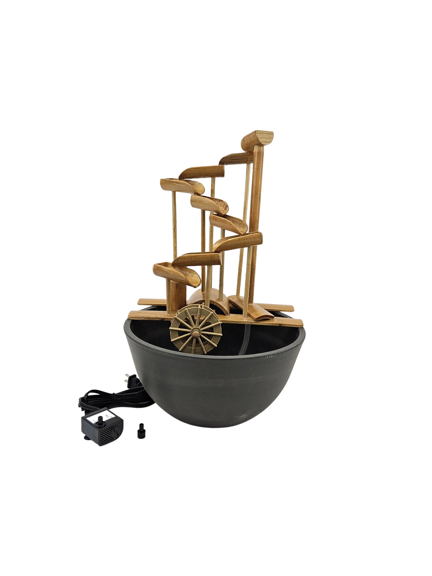 12" Bamboo Money Fountain with Plant Holder, Charcoal Grey