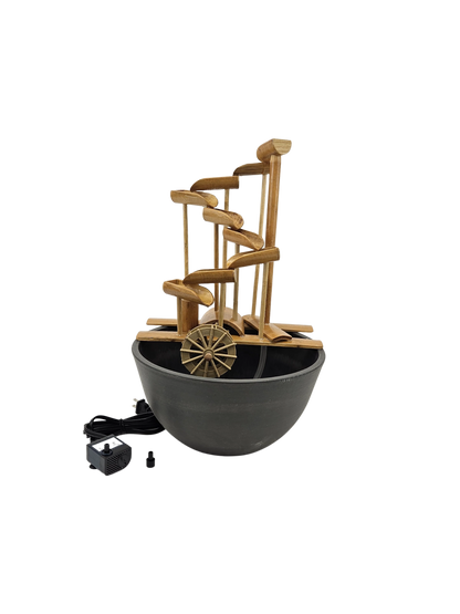 12" Bamboo Money Fountain with Plant Holder, Charcoal Grey