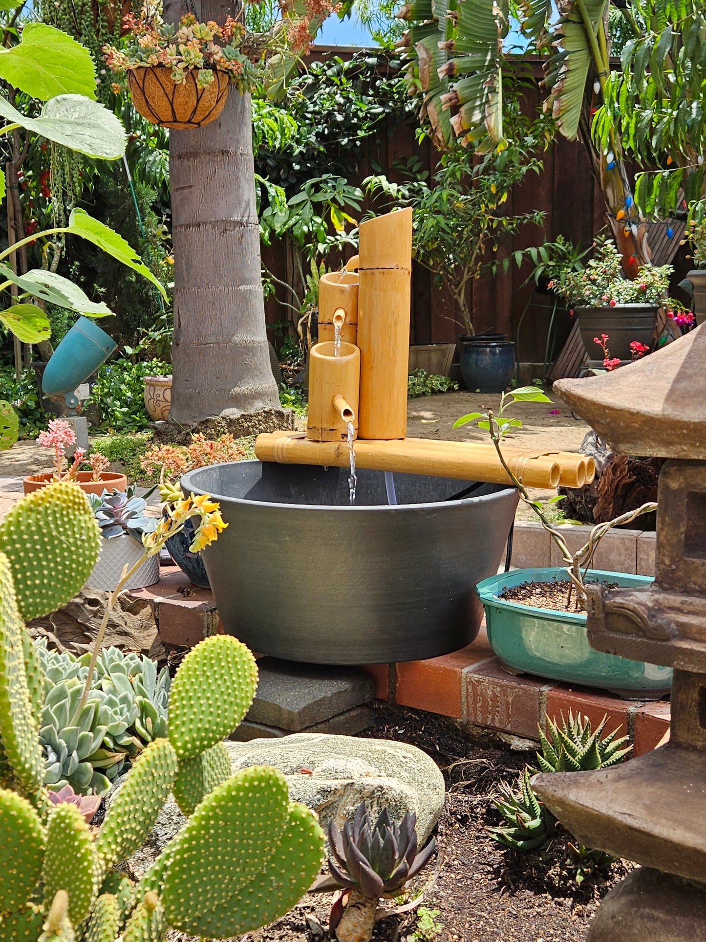 18" Bamboo 3-Tier Fountain with Pot and Quiet One 100 Pump