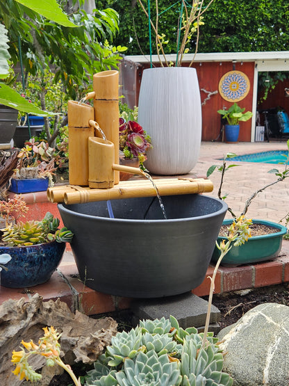 18" Bamboo 3-Tier Fountain with Pot and Quiet One 100 Pump