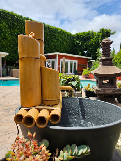 18" Bamboo 3-Tier Fountain with Pot and Quiet One 100 Pump