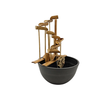 12" Bamboo Money Fountain with Plant Holder, Charcoal Grey