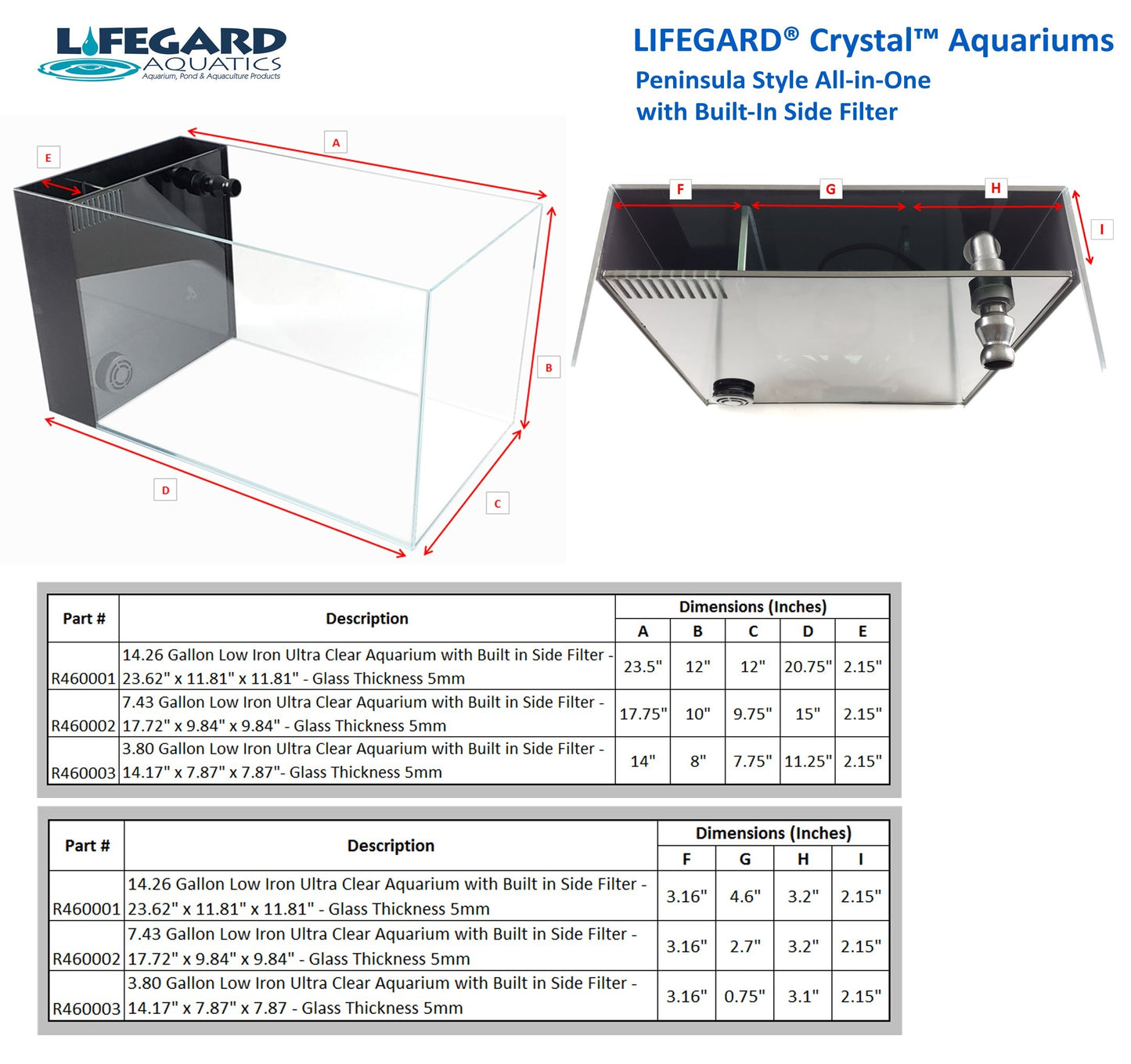 CRYSTAL 45 Degree Low Iron Ultra Clear Aquarium with Built in Side Filter 3.8 gallons