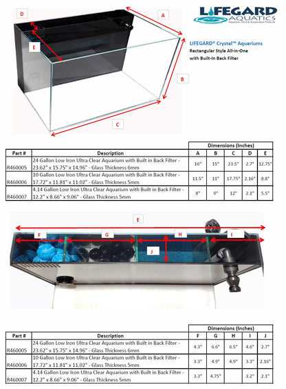 9.98 Gallon CRYSTAL Beveled Edge Low Iron Aquarium with Built in Back Filter 5mm - Kit Includes Full Spectrum LED Light, Heater, Algae Scrub Pad